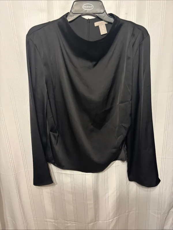 H&M Black Satin Long-Sleeve Blouse - Image 2