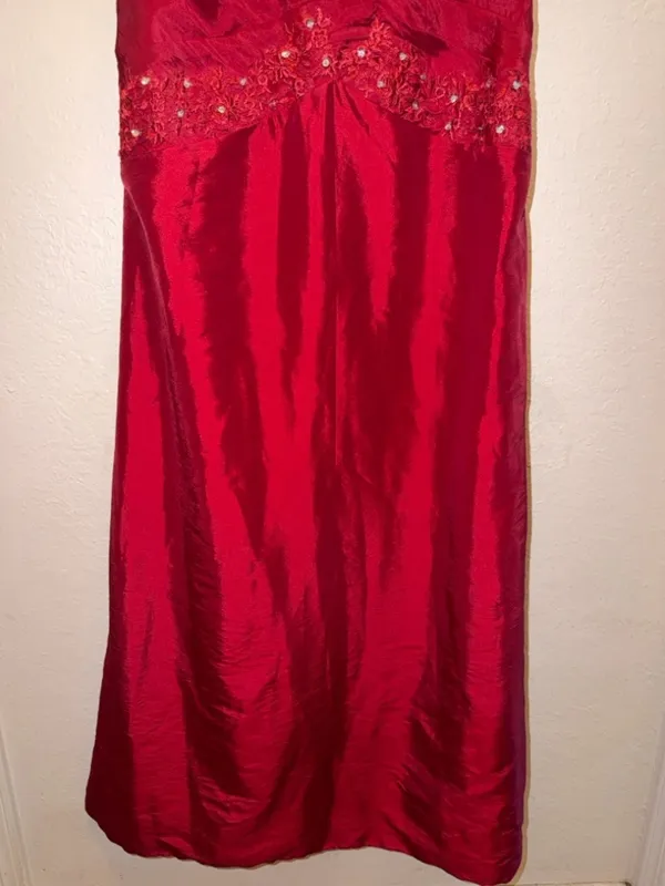 Formal Lace Dress in Red with semi sheer floral embroidery evening cocktail - Image 6