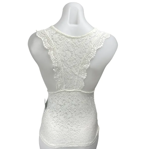 NEW Free People White Floral Lace Sleeveless Racerback Blouse Tank Top Size S - Image 2