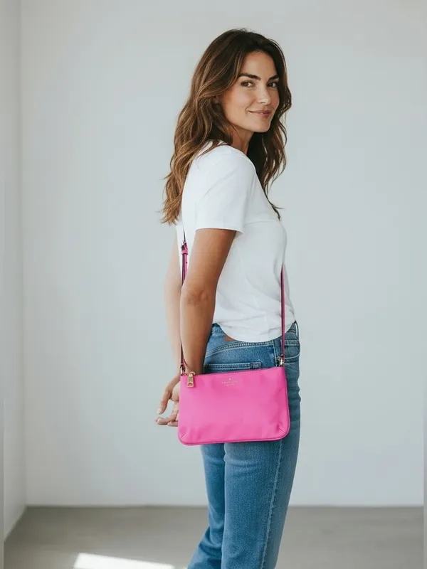 kate spade Hot Pink Leather Crossbody with Gold Logo - Image 2