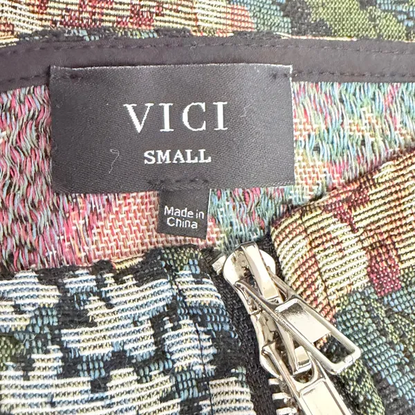 VICI Floral Tapestry Corset Top Size Small Multicolor Black Woven Zip Front - Image 6