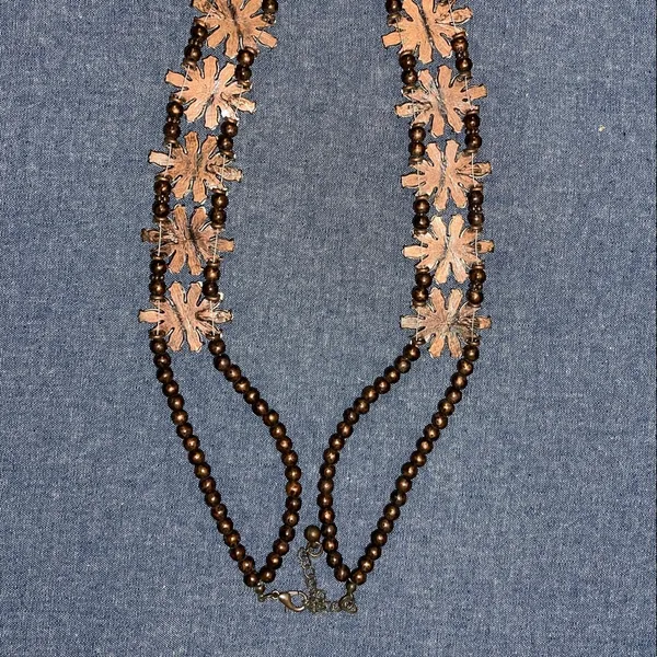 Squash Blossom Style necklace with real stone and bronze colored setting Brown - Image 8