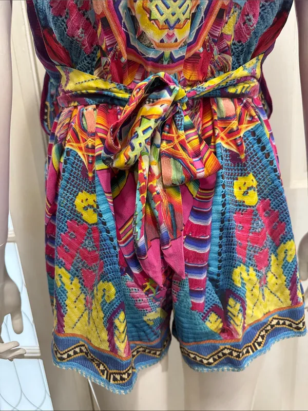 Camilla Pastel Floral Ikat Embroidered Top in Pink, Blue, Purple Size Medium - Image 10