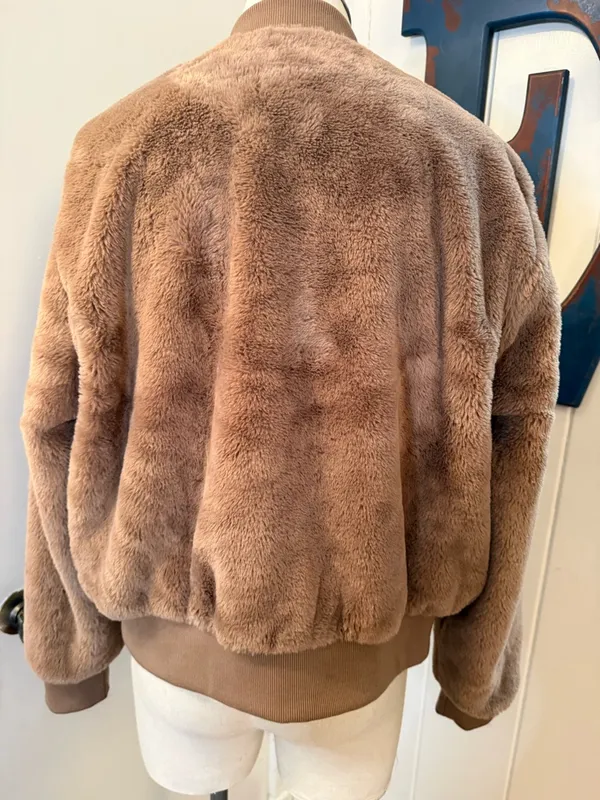 Sanctuary Faux Fur Bomber Jacket - Taupe Brown Sz S - Image 4