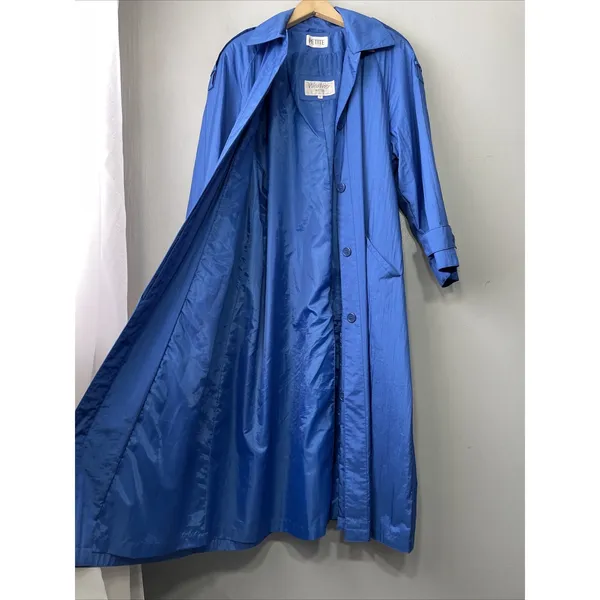 Vintage Weather Master Jacket Petite Size 10 Cobalt Blue Trench Rain Coat Preppy - Image 6