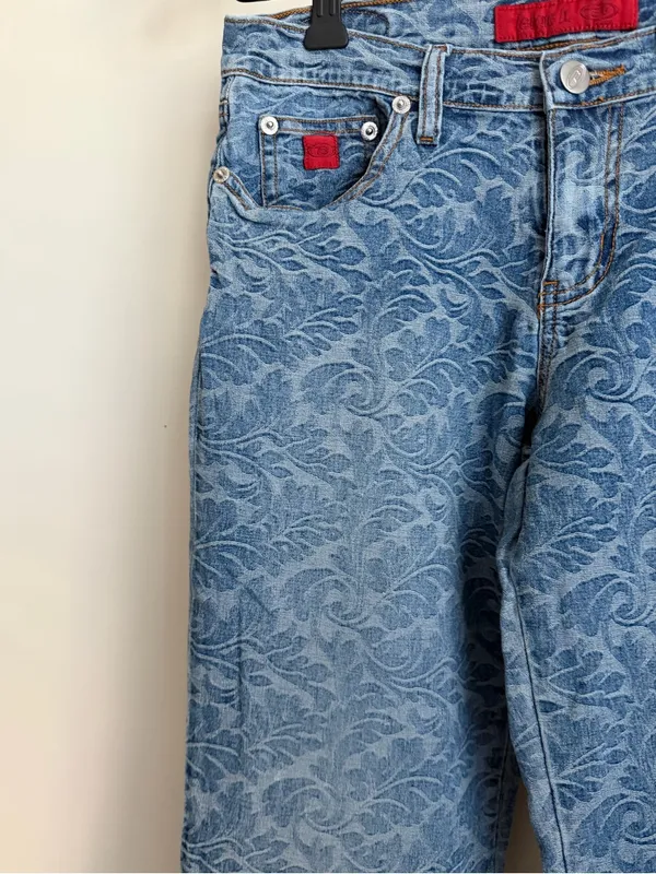 Bongo Let Me B Vintage Y2K Floral Scroll Print Flare Jeans Womens 9 Low Rise - Image 3