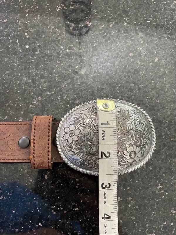 Nocona Western Brown Leather Belt With Silver Floral Buckle - Image 6
