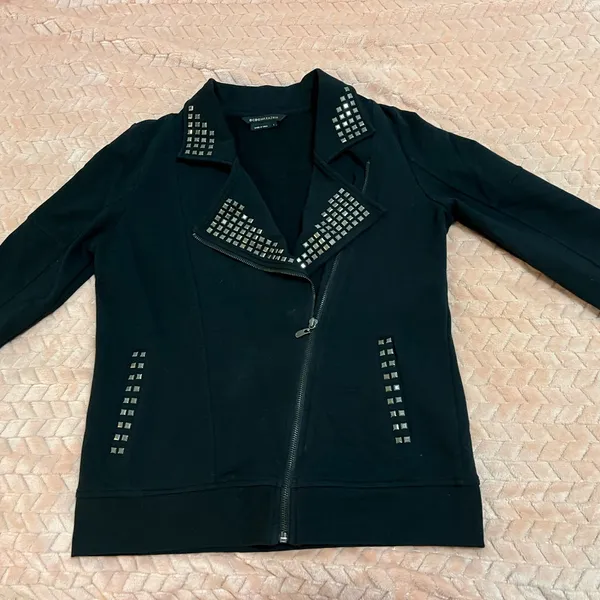 BCBGMaxazria Studded Black Moto Jacket No Fade Looks NWOT 90s Knit Jacket - Image 2