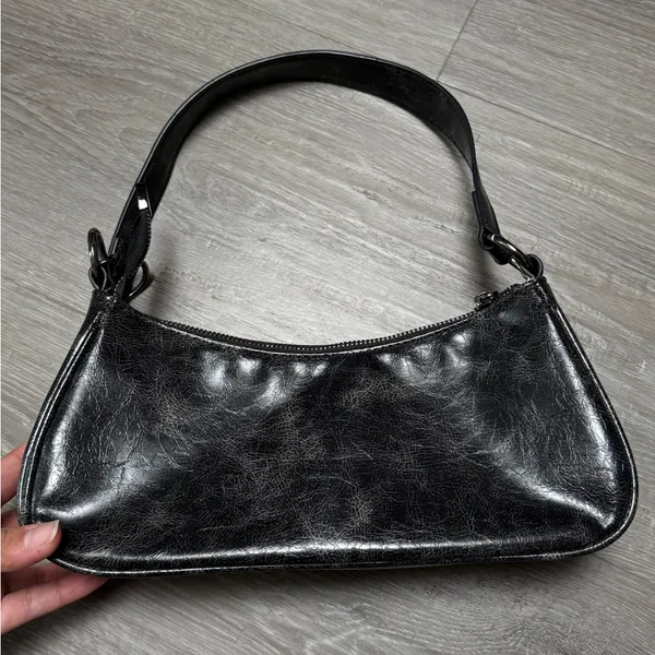 Elegant Faux Black Leather Shoulder Bag - Image 4