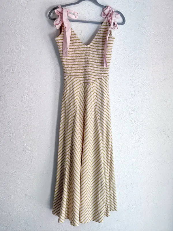 Free People Free-est Cecelia Midi Dress Striped Green Pink XS NWT Cotton - Image 3