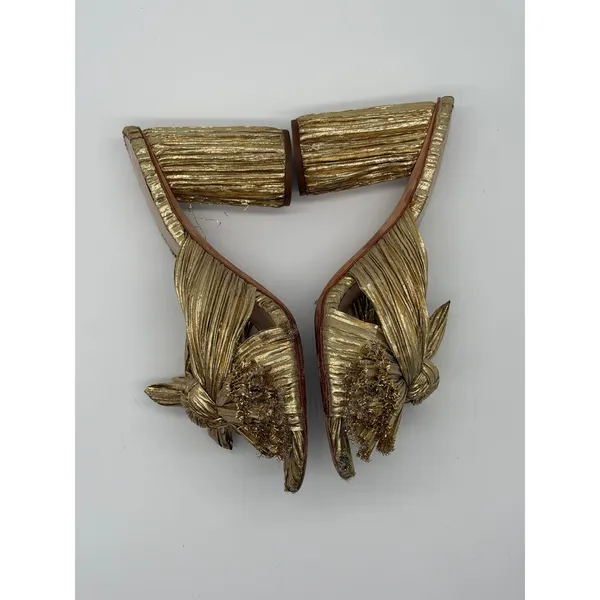 Loeffler Randall Womens Penny Pleated Bow Sandals Gold Size 7 - Image 4