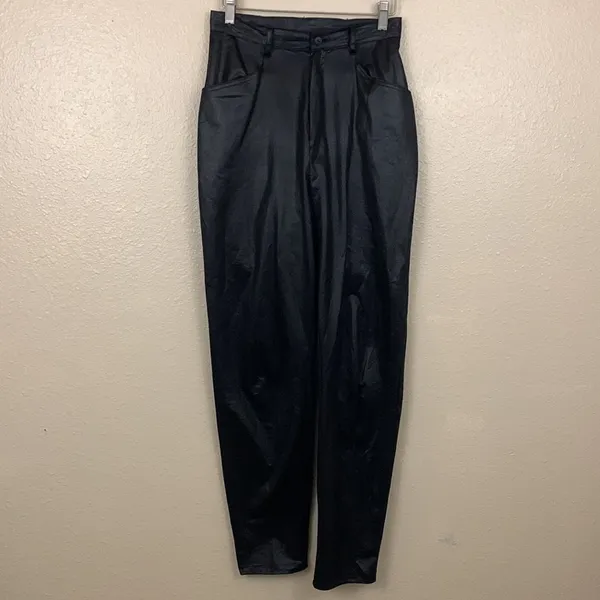Vintage 1980s Black Faux Leather High Waisted 2pc Pantsuit Set Size 9/10 - Image 8