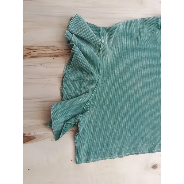 Altar'd State Sage Green Waffle Knit Ruffle Sleeve Crop Top Size Small EUC - Image 3