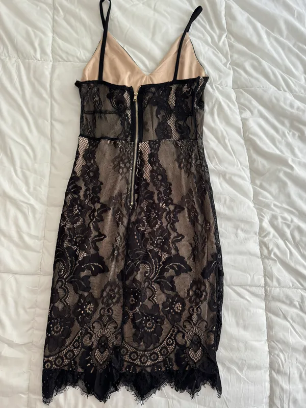 Laced Mini Dress Tan - Image 4