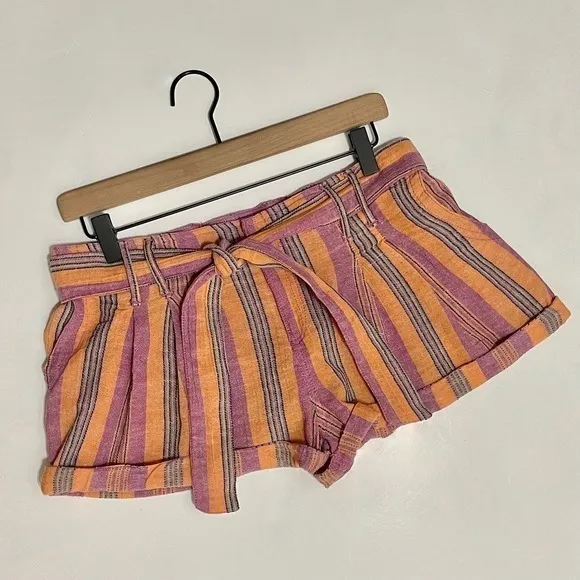 FREE PEOPLE Barbados Bloom Belted‎ Cuffed Shorts Tropical Stripes Vacation 6 - Image 2