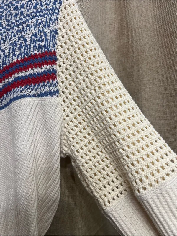 Free People Geo Party pulloverCream Fair Isle Sweatshirt with Red & Blue Stripes - Image 6