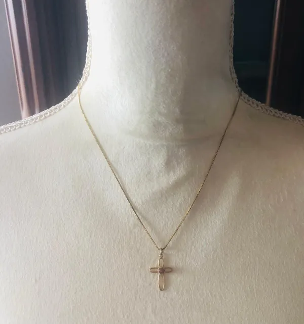 Vintage genuine goldstone cross pendant on chain necklace - Image 6