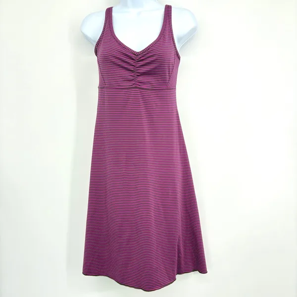 prAna Rebecca Athletic Dress Women XS‎ Purple Gray Striped Lattice Shelf Bra - Image 3