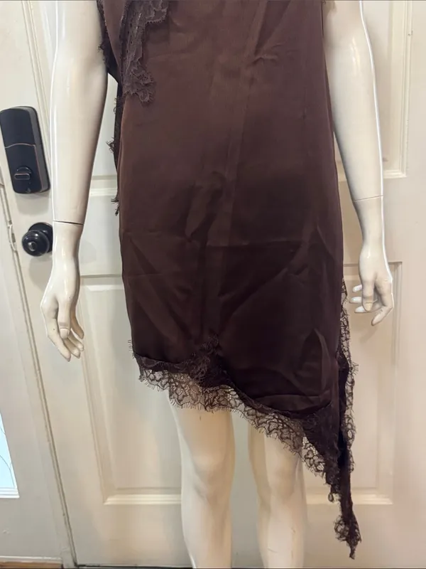 WOMAN STRAPPY SHORT SATIN ZW ASYMMETRIC LACE DRESS Size XL - Image 5