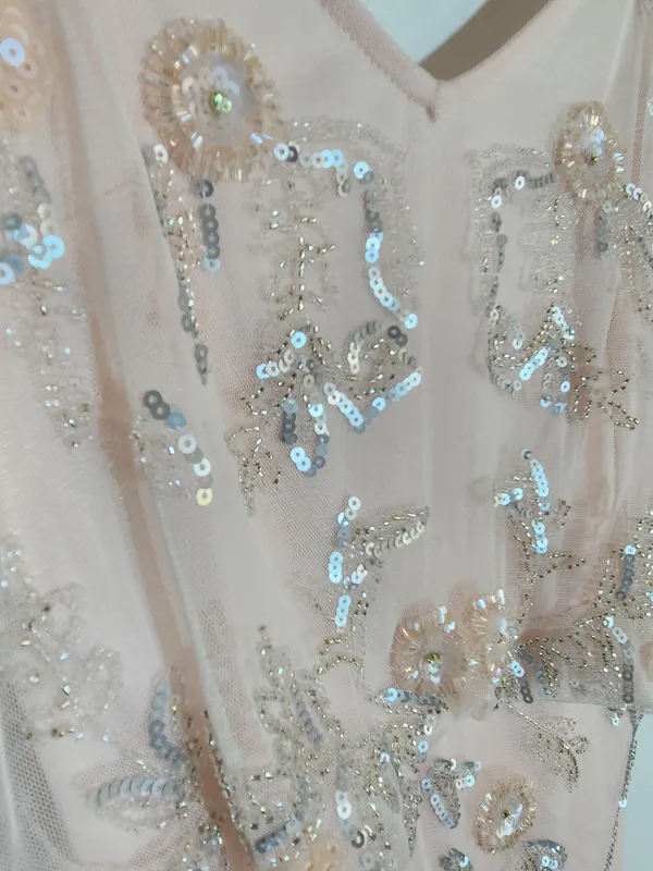 Altar'd State Pink Sequin Beaded Long Cocktail Dress Size Small - Image 6