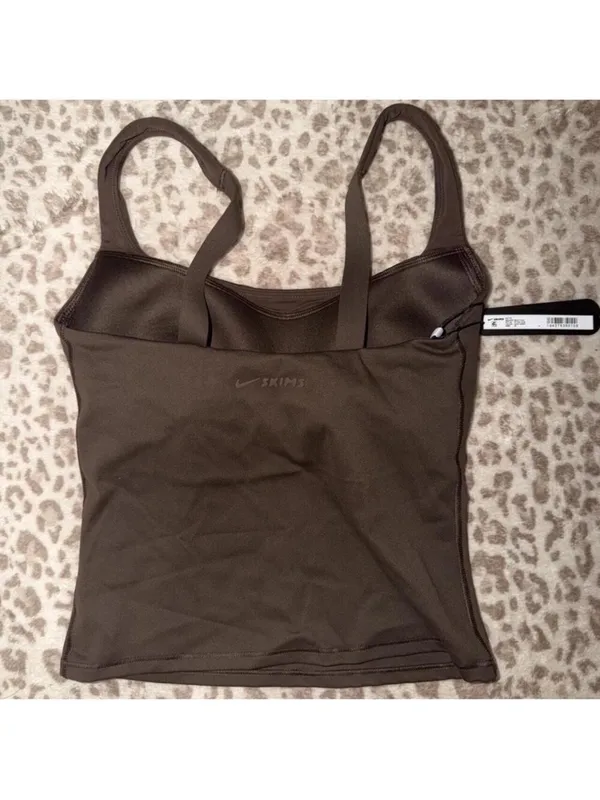 SKIMS Nike Matte Square Neck Tank Top in Dark Sepia - SMALL- (G13) - Image 2