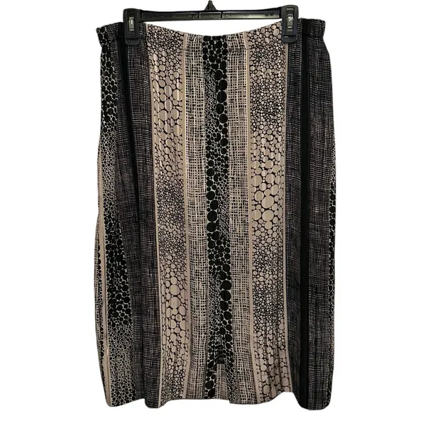 Handmade Abstract Print Skirt Medium Neutral Black Beige Midi Skirt‎ - Image 2