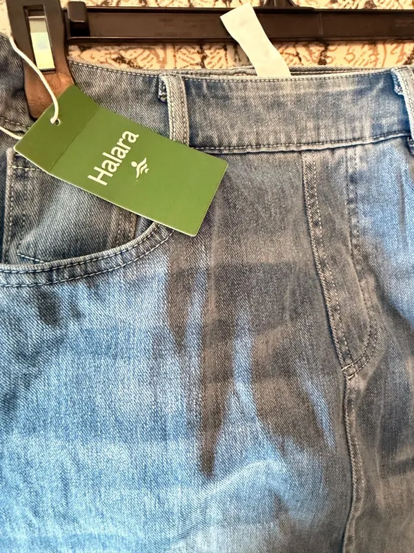 Halara Small Womens Denim Midi Skirt With Front Slit Size S Light Blue Cotton Bl - Image 4