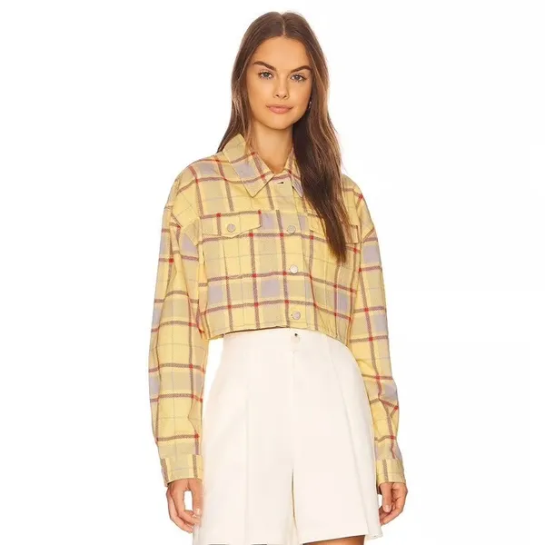 WeWoreWhat Cropped‎ Plaid Denim Jacket Size XS/S Streetwear Y2K Light Academia - Image 7