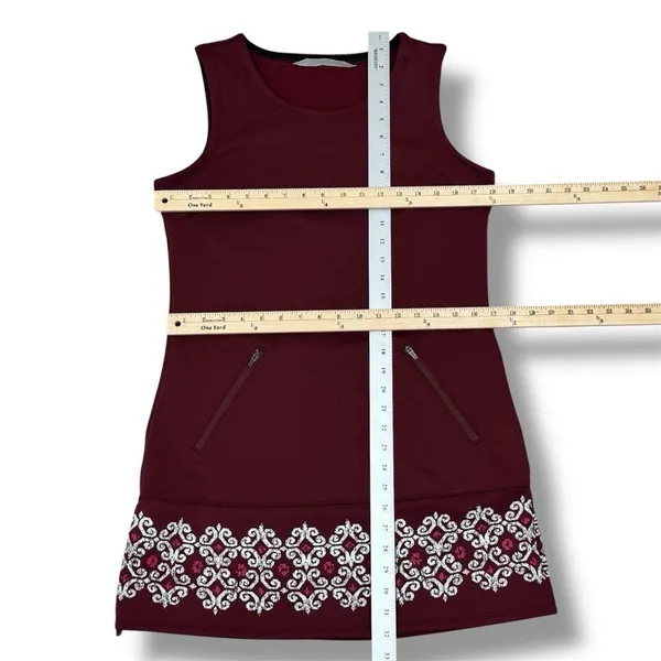 Athleta Sleeveless Tunic Fleece‎ Lined Scuba Knit Dress Maroon Small - Image 12