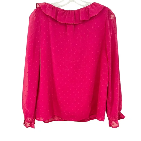 J. Crew Ruffle V-Neck‎ Long Sleeve Blouse Women's Small Raspberry Boho Hippie - Image 5