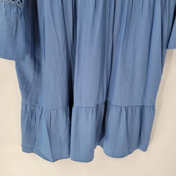 Boho Dress XL Blue Lace Crochet Trim Flowy Midi Casual Party Tiered Ruffle Rodeo - Image 10