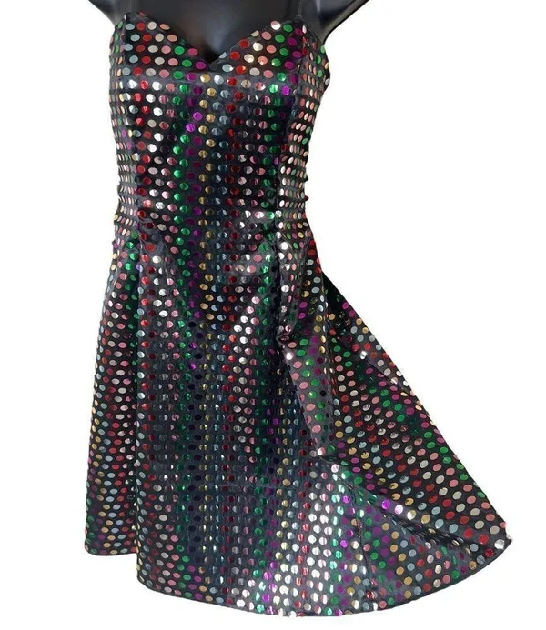 Vintage 80s Nadine Rainbow Swiftie Disco Ball Sequin Strapless Mini Dress - Image 4