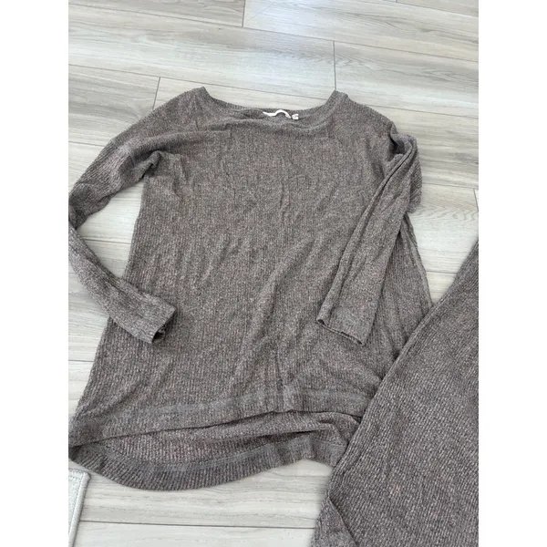 Soft Surroundings Ribbed Knit Lounge Set Tunic Top & Wide Leg Pants Taupe Brown - Image 2