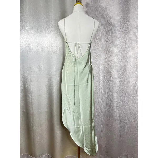 Hello Molly Sage Green Satin Halter Ruffle High Low Midi Dress Womens Size 10 - Image 7