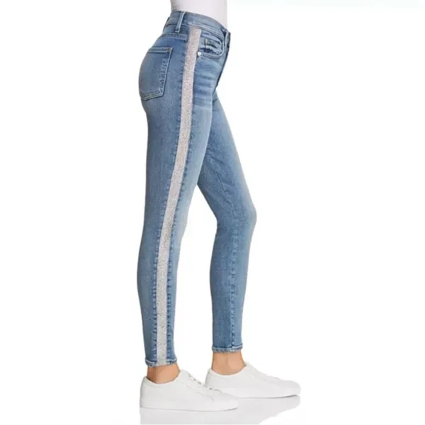 7 For All Mankind High Waist Ankle Skinny Jeans With Silver Shimmer Side Stripe - Image 16