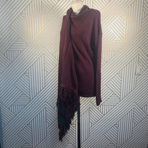 CAbi Port Wine‎ Fringe Wrap Cardigan Sweater - Image 8