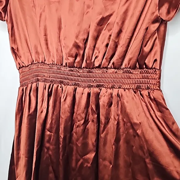 NWOT Baltic Born Poppy Satin bronze brown knot tie front flowy midi dress sz S - Image 8