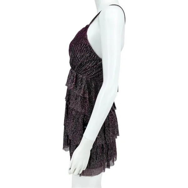 Lulus Dress Women Size Small‎ Glowing Gorgeous Mini Magenta Metallic Tiered NWT - Image 2