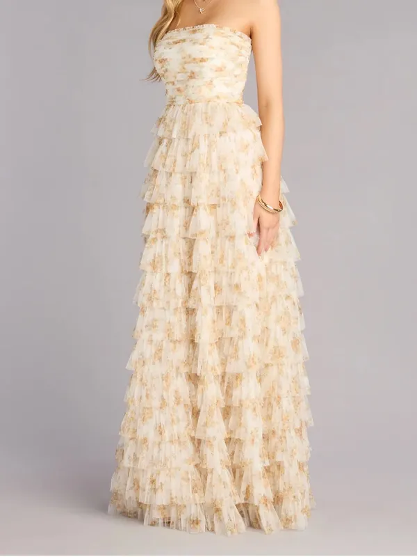 Windsor Milena Floral Mesh Ruffle A-Line Gown Dress - Image 2