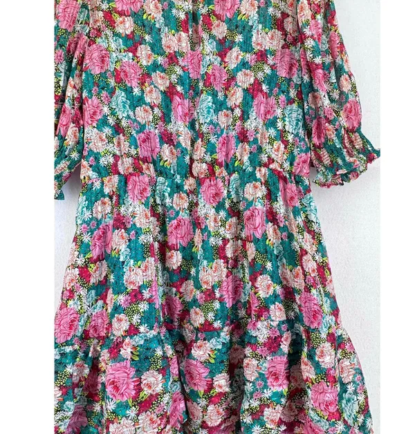 Melloday XL floral puff sleeve dress tiered ruffle cottagecore boho garden - Image 6