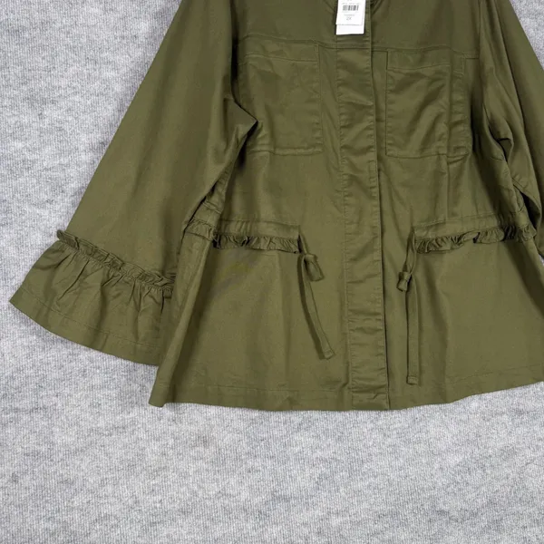 J. Jill Size-2X Women Utility Jacket Olive Green Ruffle Cotton Tencel - Image 6