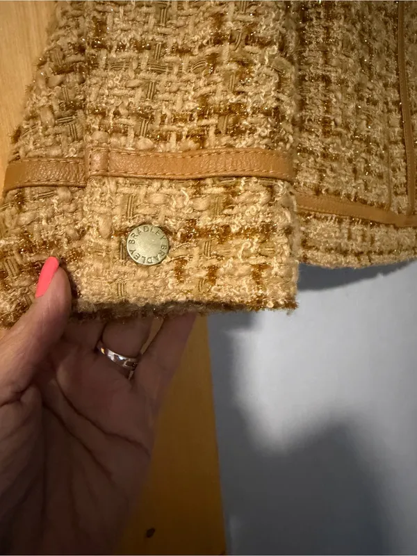 Bradley by Bradley Bayou Y2K Wool Metallic Tweed & Genuine Leather Zip Jacket XS - Image 3