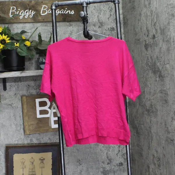 NWT Sam & Jess Short-Sleeve Embellished Sweater TA93148768AS Electric Pink M - Image 6