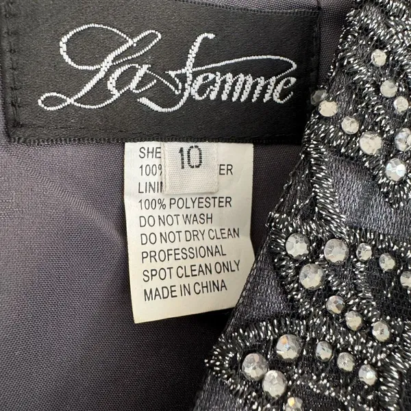 La Femme 26447 Two Tone Satin A-Line V-Neck Gown Platinum Silver Gray - Image 14