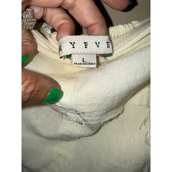 Hyfve Cream Strapless Paneled Maxi Dress Smocked Back Raw Hem L Prairie Farmcore - Image 4