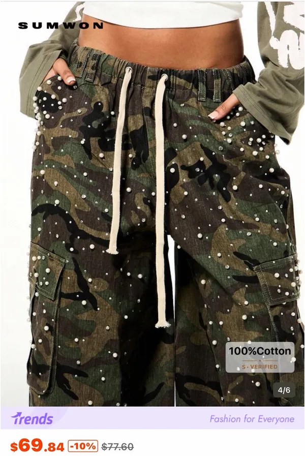 Camo cargo pearl oversized pants Green - Image 4