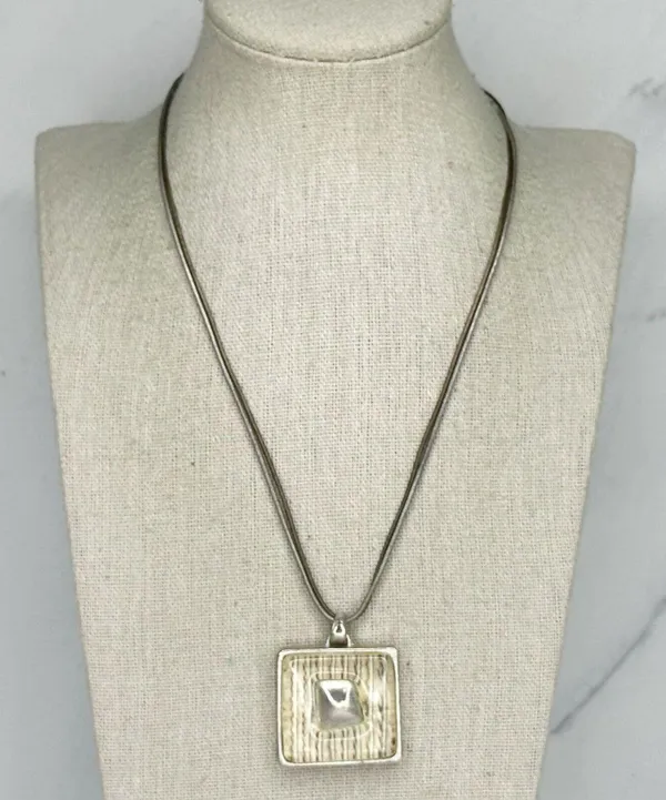 Chico's Double Strand Cord Square Striped Silver Tone Pendant ✨ - Image 6