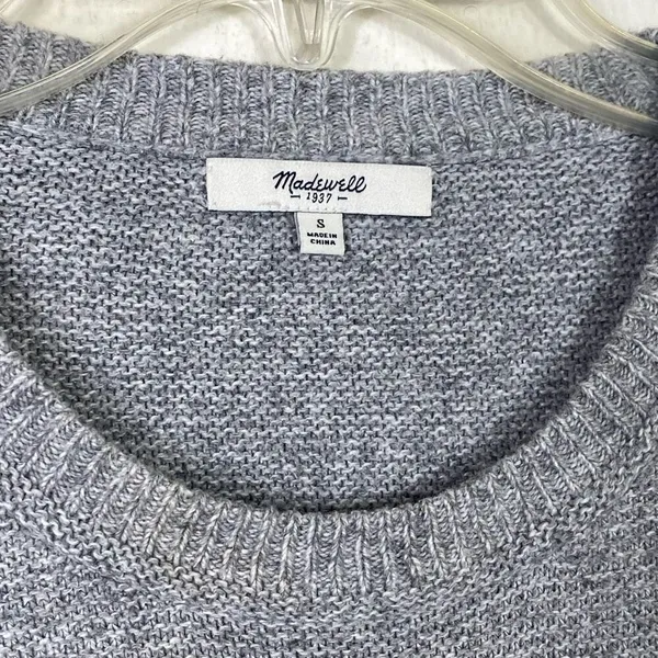 Madewell Textureworks Grey Ribbed Trim Knitted Crewneck Sweater Size S - Image 7