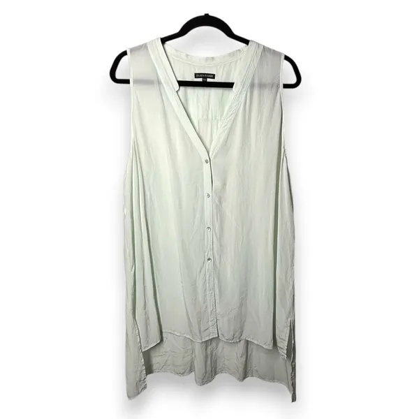 Eileen Fisher | XL | 100% Silk Sheer Mint Green Sleeveless Button-Up Blouse Top - Image 2