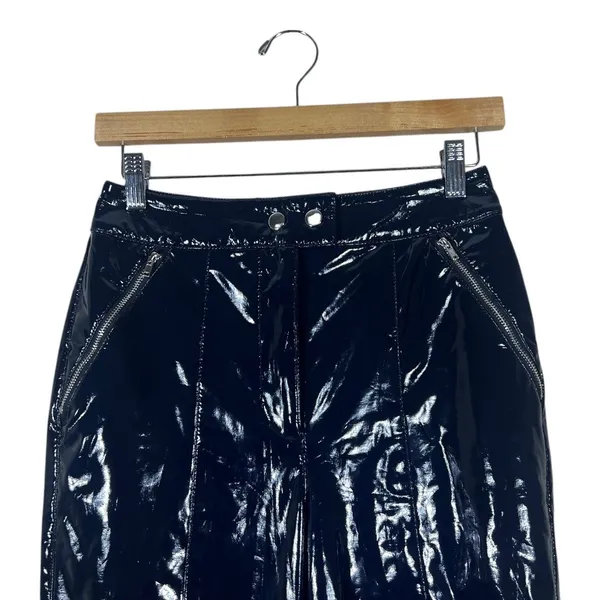 Maeve Anthropologie Faux Leather Solid Patent Pants Black Edgy Skinny Size 4 - Image 2